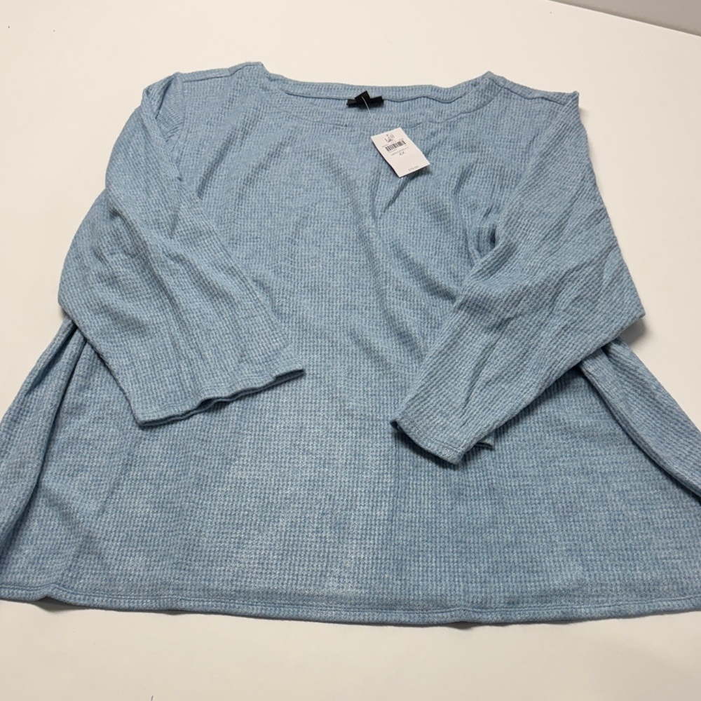 J. Jill Light Blue 3/4 length Sleeve waffle Top